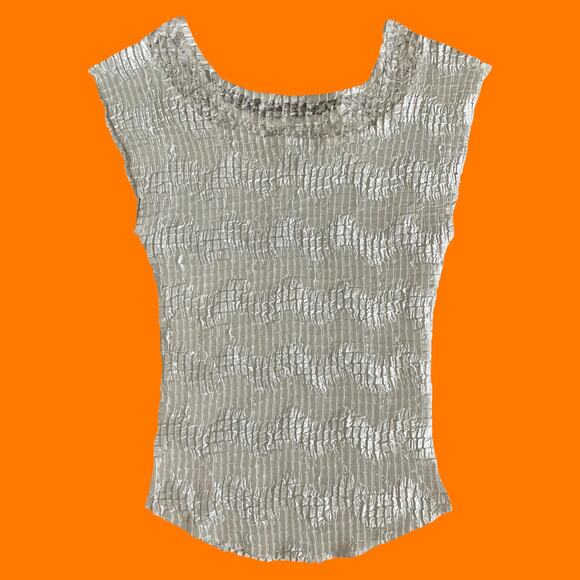 90's 00's vintage white textured lace trim y2k bodycon blouse MEDIUM Nicola - Picture 4 of 5